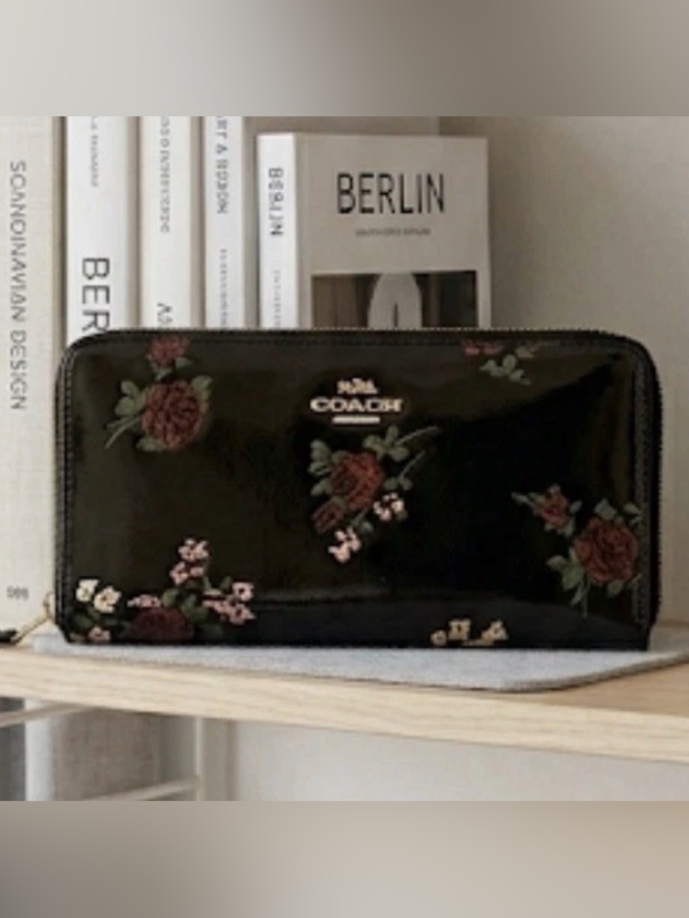 Coach Authentic Floral Zip Around Wallet Black & Pink